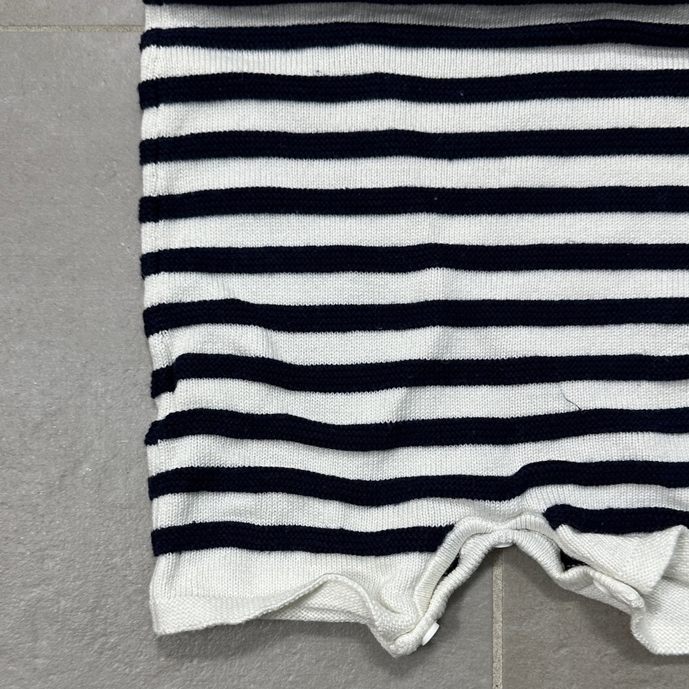 Janie and Jack White Striped Knit Romper with Navy Buttons - Picture 12 of 16